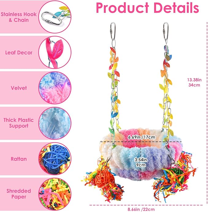 KATUMO Parakeet Nest, Parrot Breeding Bed Conure Snuggle Nest Cockatiel Swing Bed for Small Pets, Size Large