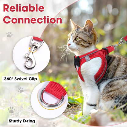 Cat Vest Harness and Leash Set for Walking, Escape Proof, Adjustable Kitten Harness, Breathable Mesh with Reflective Strips, Detective Conan-Inspired Design, Red, XS