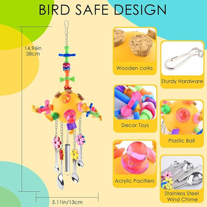 KATUMO Bird Toys Pull Spoons Colorful Acrylic Stick Toys Parrot Chew Toy for Amazon Parrot, African Grey, Conure, Caique, Quaker, Small Cockatoo, Mini Macaw, Eclectus and Similar Birds