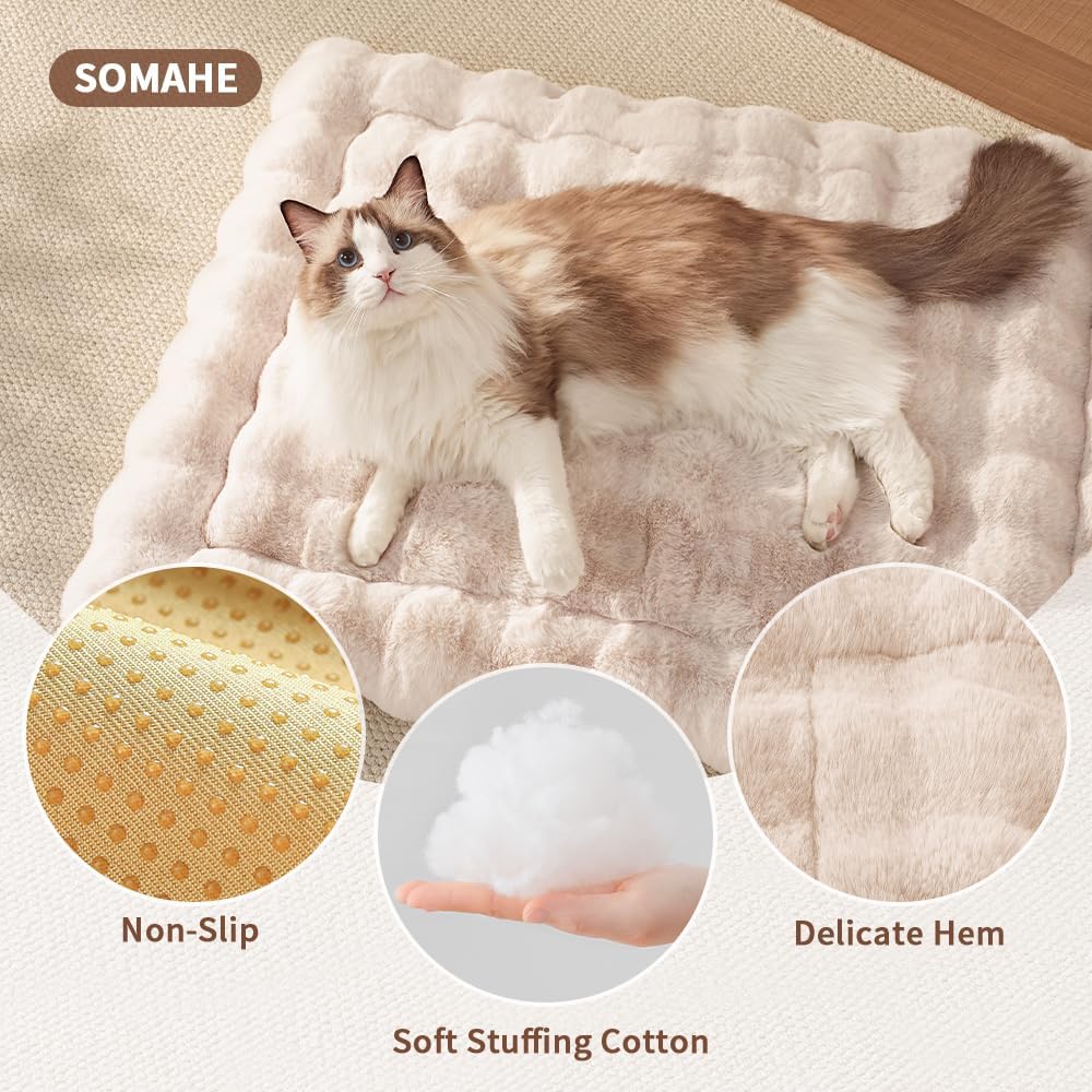 Plush Dog Bed Mat Faux Fur Cat Beds for Indoor Cats with Anti-Slip Bottom Kitten Self Warming Bed for Couch/Floor/Dog & Puppy Friendly 27 x 20 Inch Large White