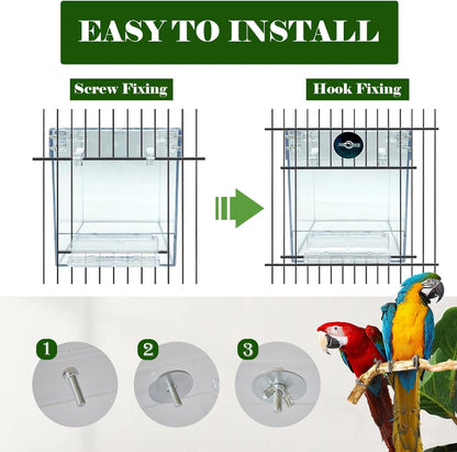 kathson Acrylic Bird Cage Bath Box,Parrot Hanging Tube Shower Box Birds Bathtub Cage Accessory with Water Injector Feeding Spoon for Small Pet Canary Lovebird Budgies Parakeets Cockatiel Conure(3 Pcs)