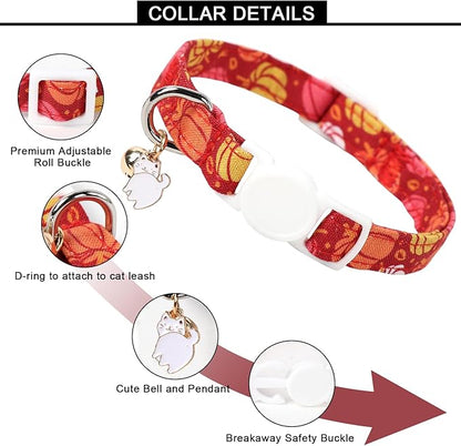 Unique style paws 2 Pack Kitten Collar Breakaway with Bell & Pendant, Adjustable Safety Cat Cotton Collars for Girl Boy Cats and Small Pets