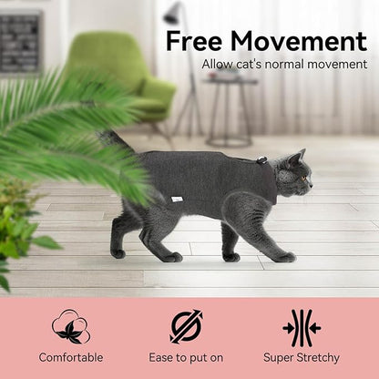 2 PCS Cat Recovery Suit for Spay Abdominal Wounds Female, Cat Onesie for Cats After Surgery, Pet Surgery Recovery Suit Kitten Onesie for Cats Anti Licking (Grey (2PCS), Medium)