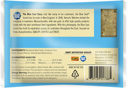 Blue Seal Mealworms & Nuts Suet Cakes for Wild Birds - No Mess Suet Feed, Food for Woodpeckers, Cardinals, Siskins, Sparrows & More - 11oz Suet Feeder, Bird Seed Cakes (Pack of 12)