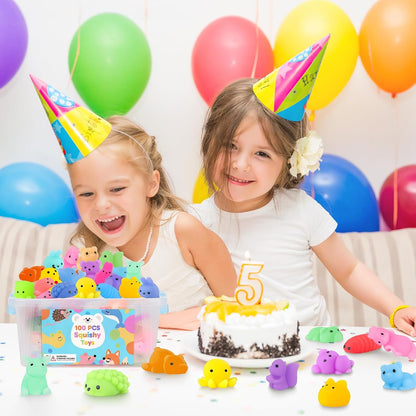 100 Pcs Party Favors & Squishy Toys Bulk for Kids 4-12, Fidget Toys Sensory Stress Relief Toys for Classroom Prizes, Christmas Stocking Stuffers, Birthday Goodie Bags & Teacher Supplies