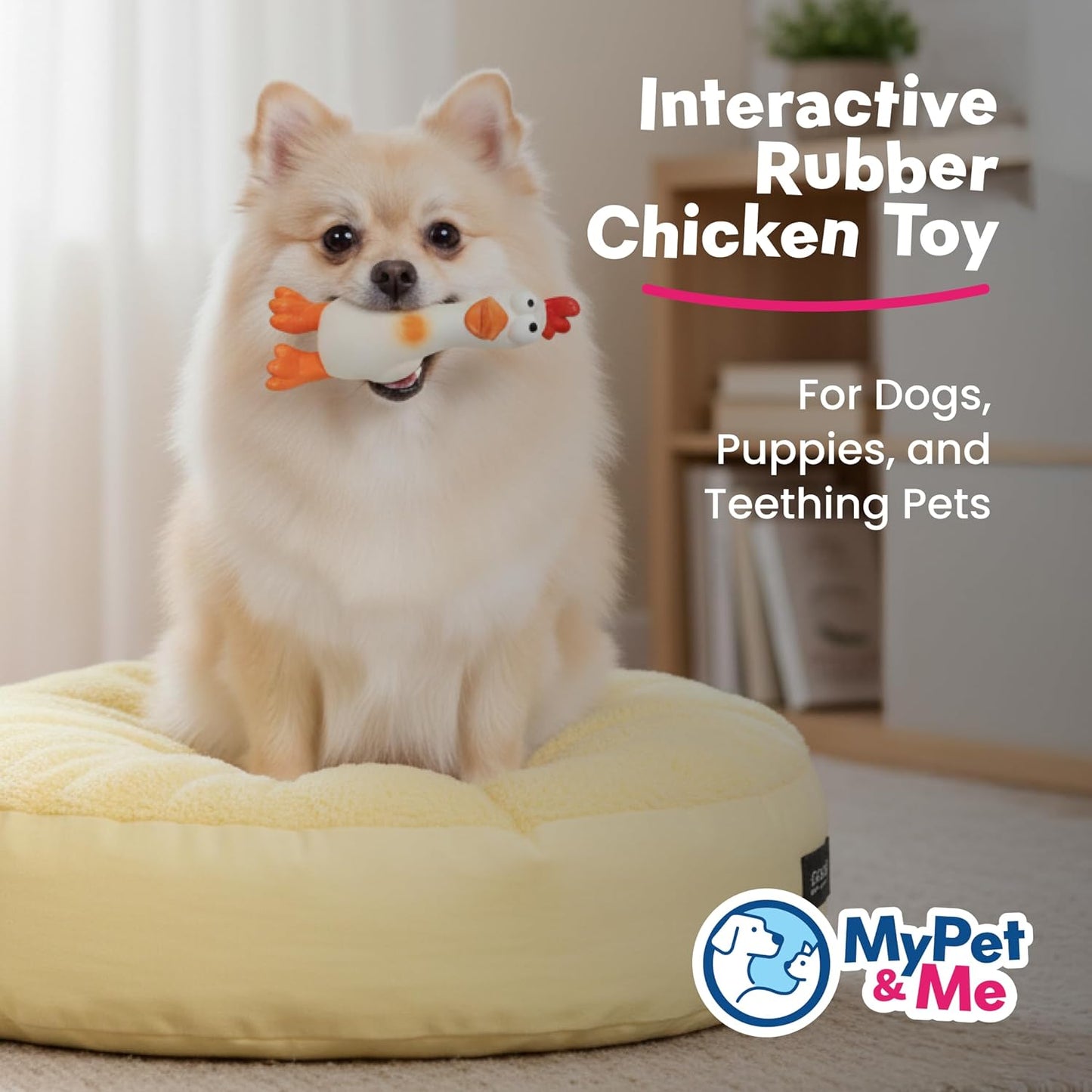 My Pet & Me - Squeaky Dog Toys for Light to Moderate Chewers - Fun Latex Toys for Puppies, Teething, and Gentle Play - Interactive Fetch and Chew Toy with Squeaker (White Chicken, 7.8 Inch)