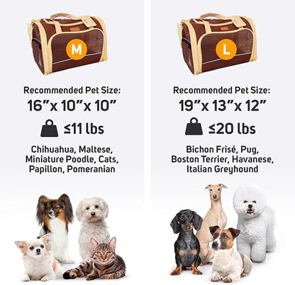 Large Cat Carrier Soft Dog Carrier for Small Dogs Pet Bag Carriers for Cat Dog Travel Bag Large Small Dog Puppy Kitten Rabbit Bunny Airline Approved for Traveling (M Brown)