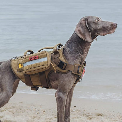 OneTigris Large Tactical Dog Harness, No Pulling Adjustable Dog Vest Harness, Heavy Duty Dog Harness with Handle, Large Hook and Loop Panels for Patch Brown