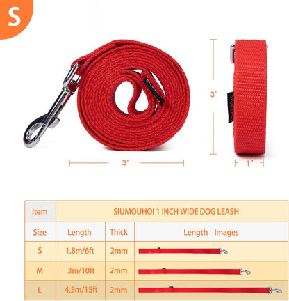 Strong Durable Nylon Dog Training Leash, 1 Inch Wide Traction Rope, 6 ft 10ft 15ft Long, for Small and Medium Dog (Red, 6 Feet)