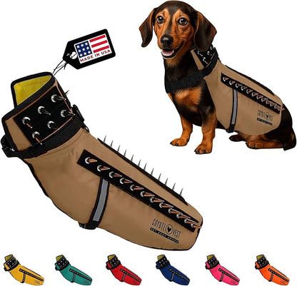 CoyoteVest Dog Harness Protection Vest, Reflective Dog Accessories with Spikes to Shield Your Pet from Raptor and Animal Attacks, Proudly Made in America (Medium, Texas Tan)