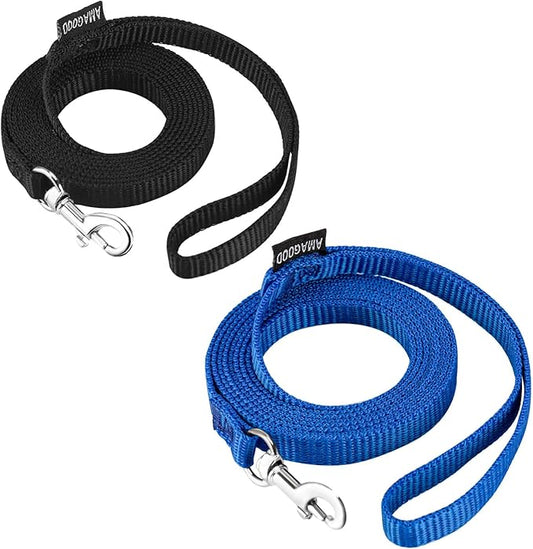 AMAGOOD 6 FT Cat Leash, Strong and Durable Traditional Style Leash with Easy to Use Collar Hook,Cat Lead Great for Cats (3/8 in x 6 ft,Black and Blue(2-Pack))