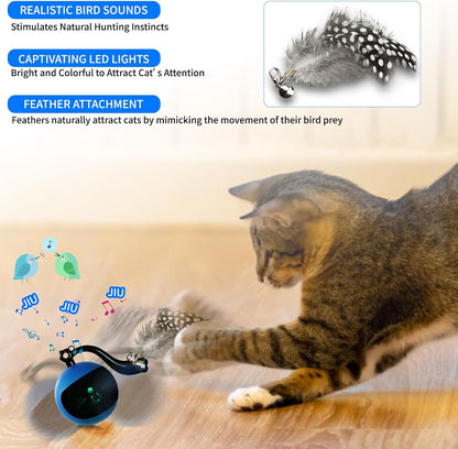 Interactive Cat Toy Ball with Remote Control, Automatic Moving & Rolling Cat Feather Toy, USB Rechargeable, Motion Activated Remote Control Cat Toy for Indoor Cats (Blue)