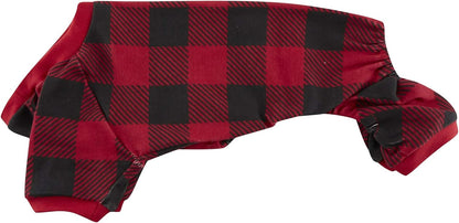 Red Plaid Christmas Clothes for Dogs Pajamas Onesie PJS, Back 23" XLarge