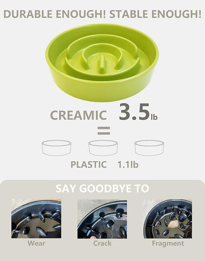 Ceramic Slow Feeder Bowls for Large Dogs, 3.0 Cups Slow Feeder for Fast Eaters, 48oz, 10in, Green