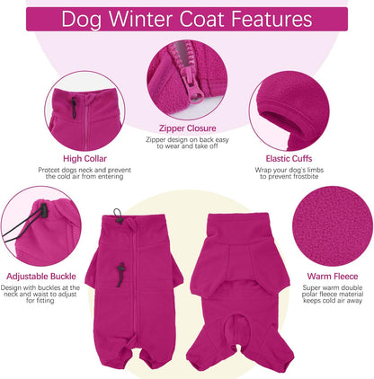 ROZKITCH Full Body Dog Coat, Pet Windproof Warm Cold Weather Jacket Vest Cozy Jumpsuit Apparel Outfit Clothes for Small Medium Large Dog Walking Hiking Sleep Pink XL
