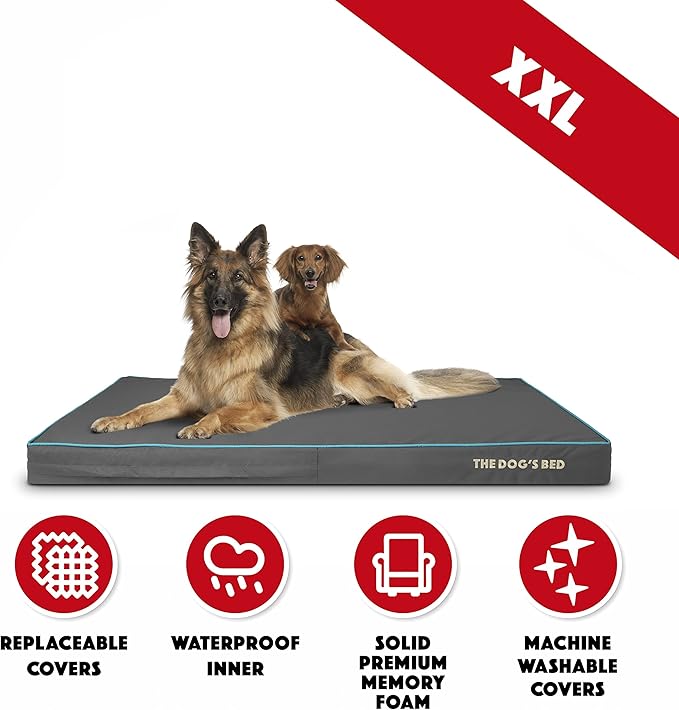 The Dog’s Bed Orthopedic Memory Foam Dog Bed, XXL Grey/Blue, Pain Relief for Arthritis, Hip & Elbow Dysplasia, Post Surgery, Lameness, Supportive, Calming, Waterproof Washable Cover