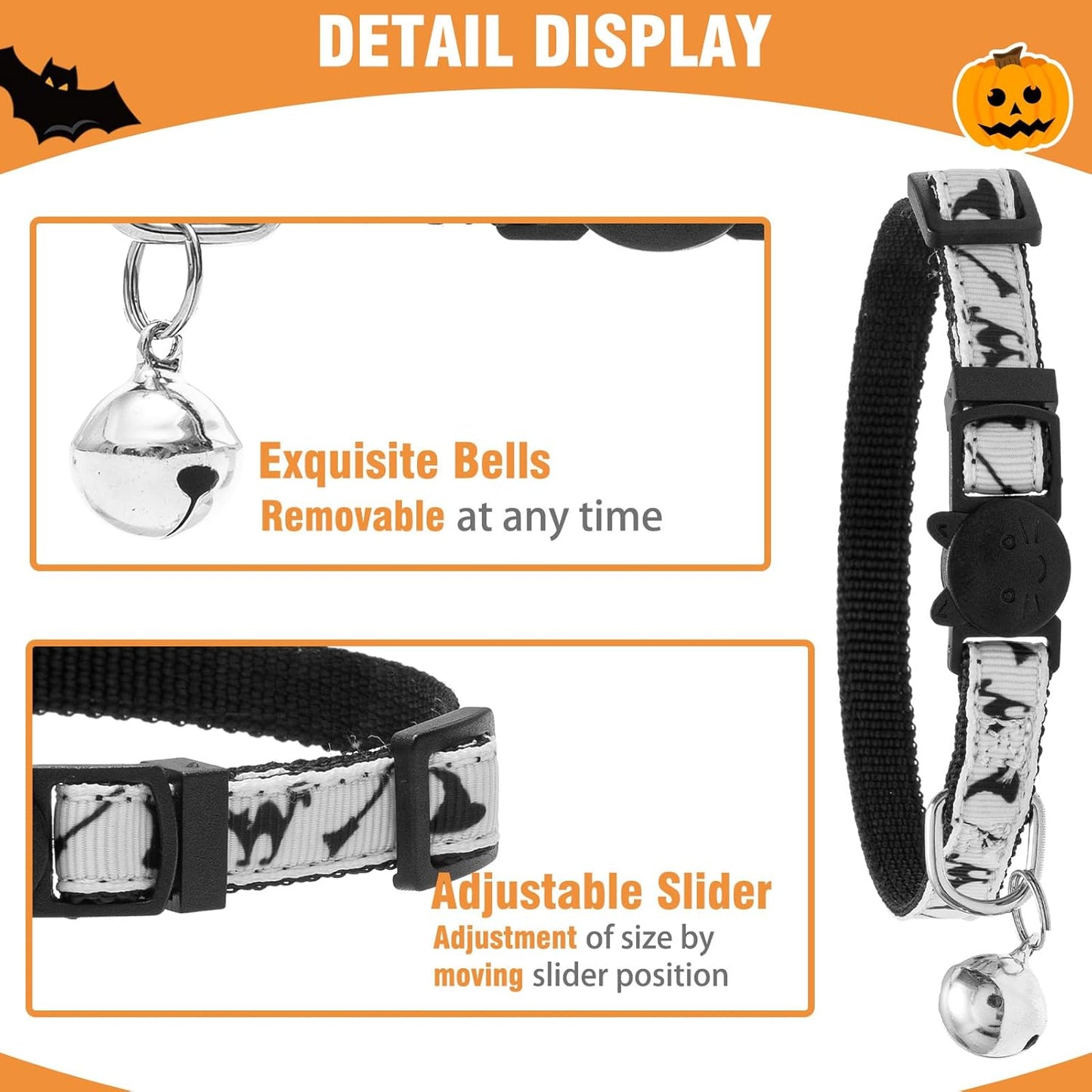 PUPTECK Halloween Cat Collar with Bell 6 Packs Breakaway - Soft Adjustable Kitten Kitty Collars for Small Pet Puppy Bunny with Safety Release Buckle