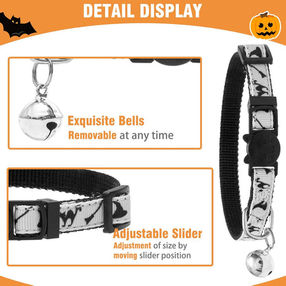 PUPTECK Halloween Cat Collar with Bell 6 Packs Breakaway - Soft Adjustable Kitten Kitty Collars for Small Pet Puppy Bunny with Safety Release Buckle