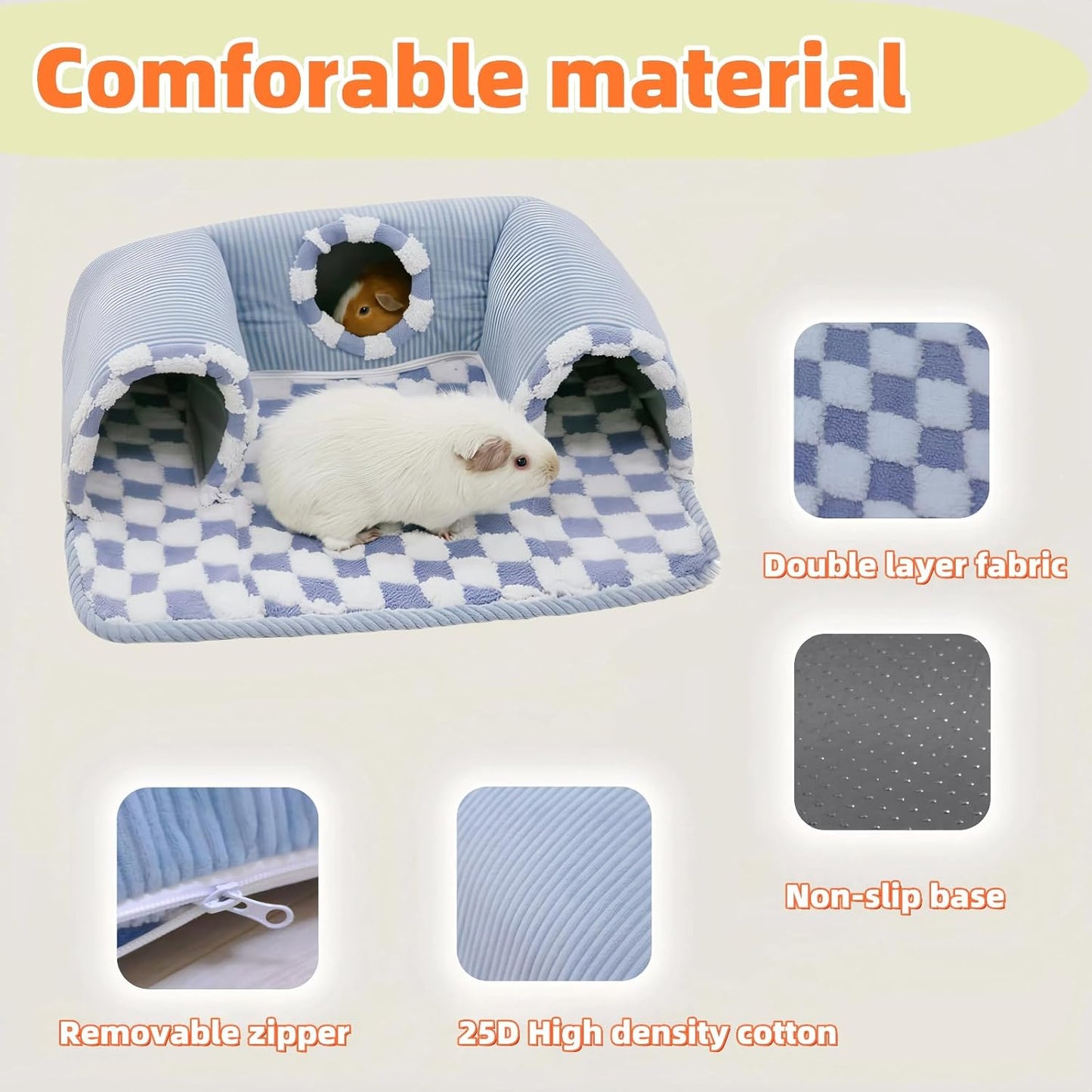 Guinea Pig Hideout Tunnel with Warm Bed for Small Pet 3 Cave Small Animal Tunnel Toy Cages Blue