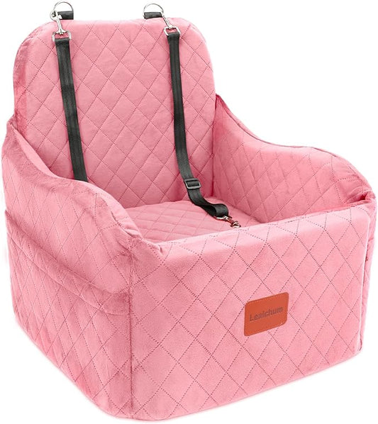 Dog Booster Car Seat for Small/Medium Dogs,Soft Puppy Portable Car Seat with Elevated Cushion,Fits in Front/Back Seat,Fully Detachable and Washable,Easy to Install (Pink, Medium)