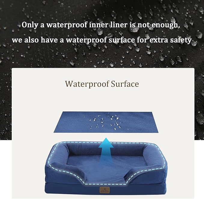 Bedfolks Orthopedic Dog Bed Extra Small, Waterproof Dog Sofa Bed for Small Dogs & Cats, Egg Foam Pet Couch Bed with Removable Washable Cover and Nonslip Bottom, Navy Blue