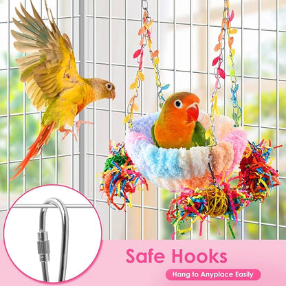 KATUMO Budgies Nest, Conure Snuggle Bed Bird Swing Bed Parrotlet Breeding Nest Finches Nest for Small Animals, Size Small
