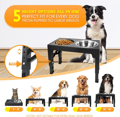 Elevated Dog Bowls 5 Heights Adjustable Raised Dogs Bowl Stand Large/Medium Sized Dog 1L Food Water Bowl Stands 3.1/8.6/9.8/11/12.2in Grey Pet Feeder Dish Station