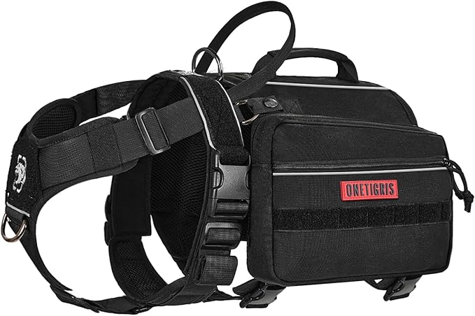 Onetigris Dyno Outdoor Dog Harness With Pockets, Front Range Pack, Backpack With Handles, Saddle Bag Hiking Vest, Tactical Service Canine EDC Pack Set