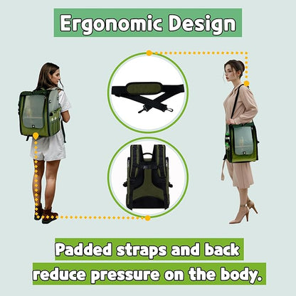 Birds Day Bird Carrier Backpack-Parrot Travel Cage with 2PCS Perch and Food Bowl, Stainless Steel Tray (Dark Olive Green)