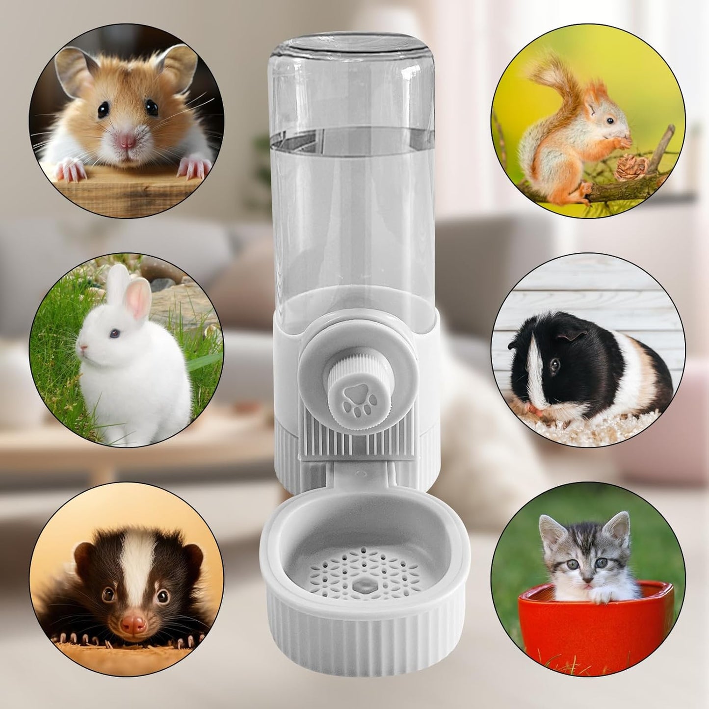 18OZ Rabbit Water Bottle, Pet Water Bottle for Cage Crate,Hanging Automatic Water Dispenser for Cage,Ferret Bunny Guinea Pig Water Bowl,Suitable for Small Animal (Grey, 18OZ)