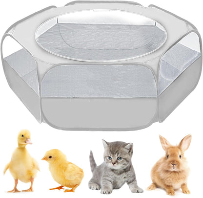 UWE Small Animal Playpen, Chicken Brooder Box with Cover Top, Portable Outdoor Exercise Pet Cage Tent, Waterproof Breathable Pet playpen Indoor for Chick Ktiien Bunny Hamster Guinea Pig, Grey