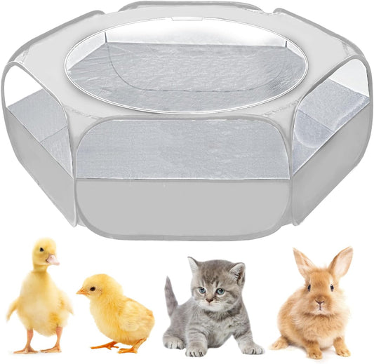 UWE Small Animal Playpen, Chicken Brooder Box with Cover Top, Portable Outdoor Exercise Pet Cage Tent, Waterproof Breathable Pet playpen Indoor for Chick Ktiien Bunny Hamster Guinea Pig, Grey