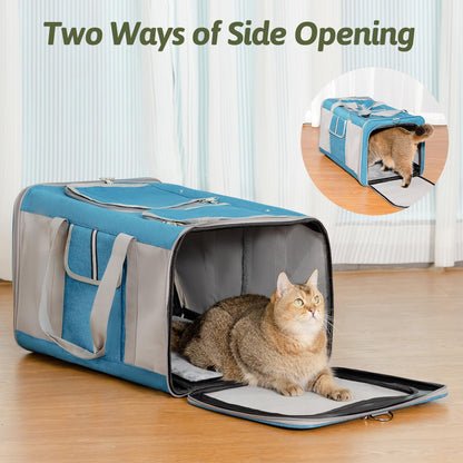 Large Cat Carrier for 2 Cats, 21.7x 13.8x 13.8in Pet Carrier for Cat and Dog Up to 38lbs, All-Sided Mesh Cat Carrier with Great Ventilation, Portable Soft Sided Pet Carrier for Traveling(Blue)