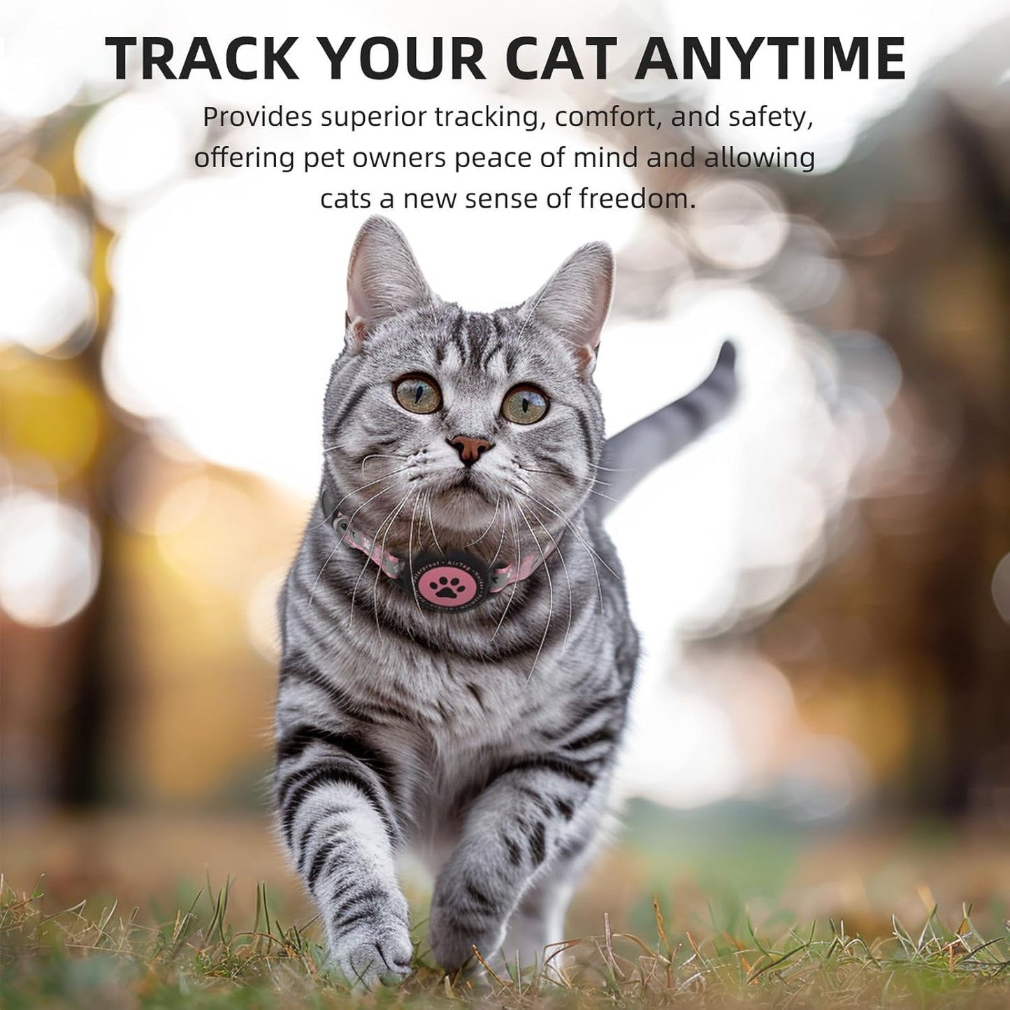 Waterproof Airtag Cat Collar, Reflective With Bell, Breakaway Holder, Lightweight for Apple Air Tag, GPS Collars for Girl Boy Cats, Kitten (Pink)