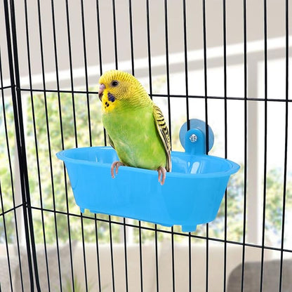 Wontee Bird Bath with Mirror Toy Fixable Parrot Bathroom Tub for Small Brids Parrot Canary Budgies Parakeets