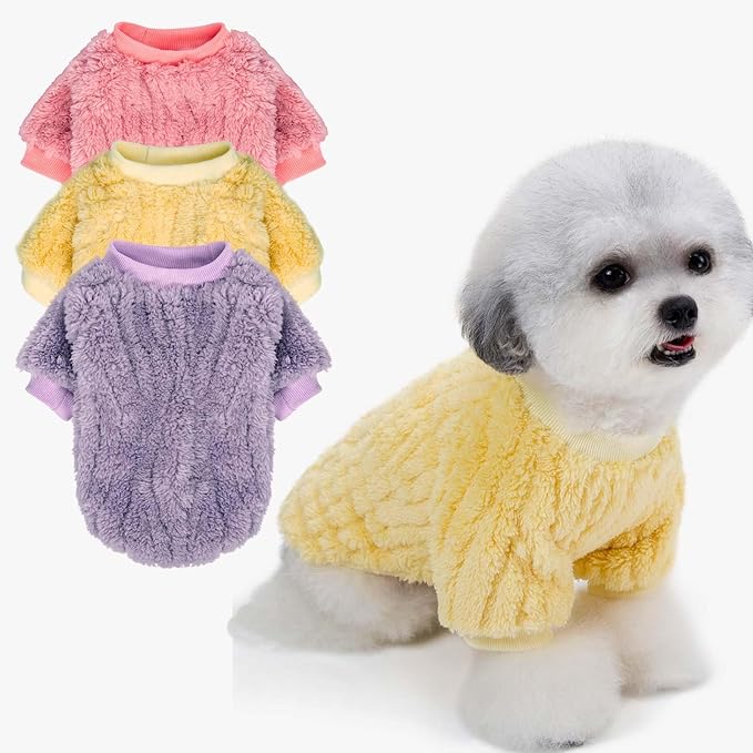 FabriCastle Dog Sweater, 3-Pack Dog Clothes & Coat, Pet Jacket for Small or Medium Dogs Boy or Girl, Soft and Warm Cat Sweaters Doggy Apparel Costumes Christmas (Lavender,Pink,Butter yellow, XX-Small)