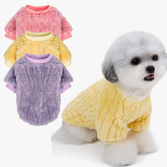 FabriCastle Dog Sweater, 3-Pack Dog Clothes & Coat, Pet Jacket for Small or Medium Dogs Boy or Girl, Soft and Warm Cat Sweaters Doggy Apparel Costumes Christmas (Lavender,Pink,Butter Yellow, Small)