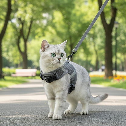 Cat Harness and Leash Escape Proof Kitten Harness Cat Leash for Walking Travel Service Cat Vest, Grey, Medium