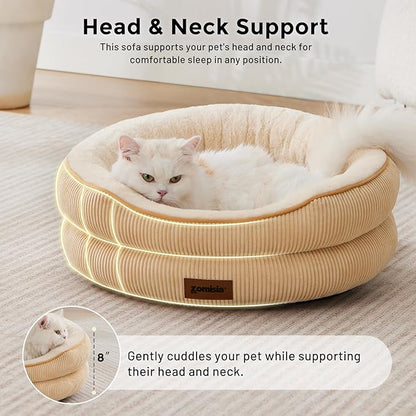 Heated Cat Bed Indoor - Adiustable Temperature Pet Heating Bed with Timer and Chew Resistant Cord, Washable Puppy Bed with Non-Slip Bottom, 21" x 21" x 8", Khaki