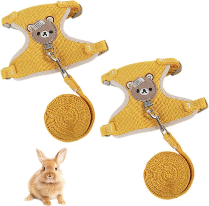 2-Pack Rabbit Harness and Leash Set – Adjustable Small Animal Vest Harness with Safety Buckle – Breathable & Lightweight – Ideal for Rabbits, Ferrets, Guinea Pigs, and Cats (Yellow)