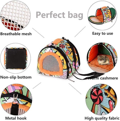 Travel Small Animals Hedgehog Hamster Guinea Pig Carrier for Small Guinea Pigs Rats Chinchillas Hamsters Hedgehogs Carriers Pouch Bag with Detachable Strap Breathable Outdoor Warm Small Pet Carrier