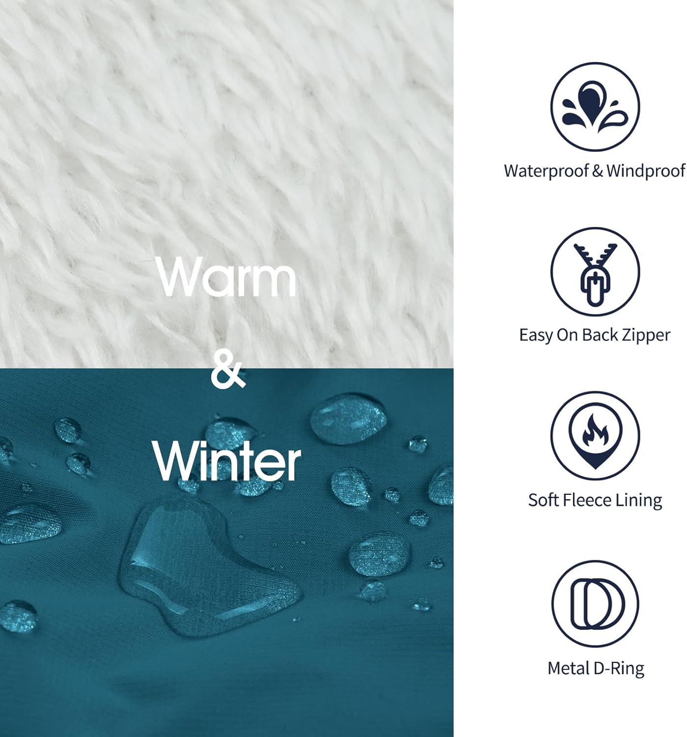 IECOii Dog Winter Coat with Harness Built in, Waterproof Windproof Dog Coats for Large Dogs, Thermal Fleece Cold Weather Jackets with Zip, Outdoor Warm Snow Jacket Reflective, Turquoise Green, XXXL