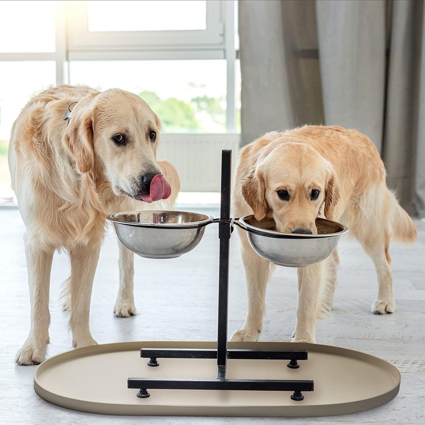 DogBuddy Dog Food Mat - Waterproof Dog Bowl Mat, Silicone Pet Mat for Food and Water Bowls, Nonslip Pet Feeding Mat with Edges, Dogs Food Mats for Floors, Puppy Supplies (XXL: 32" x 19", White Sand)