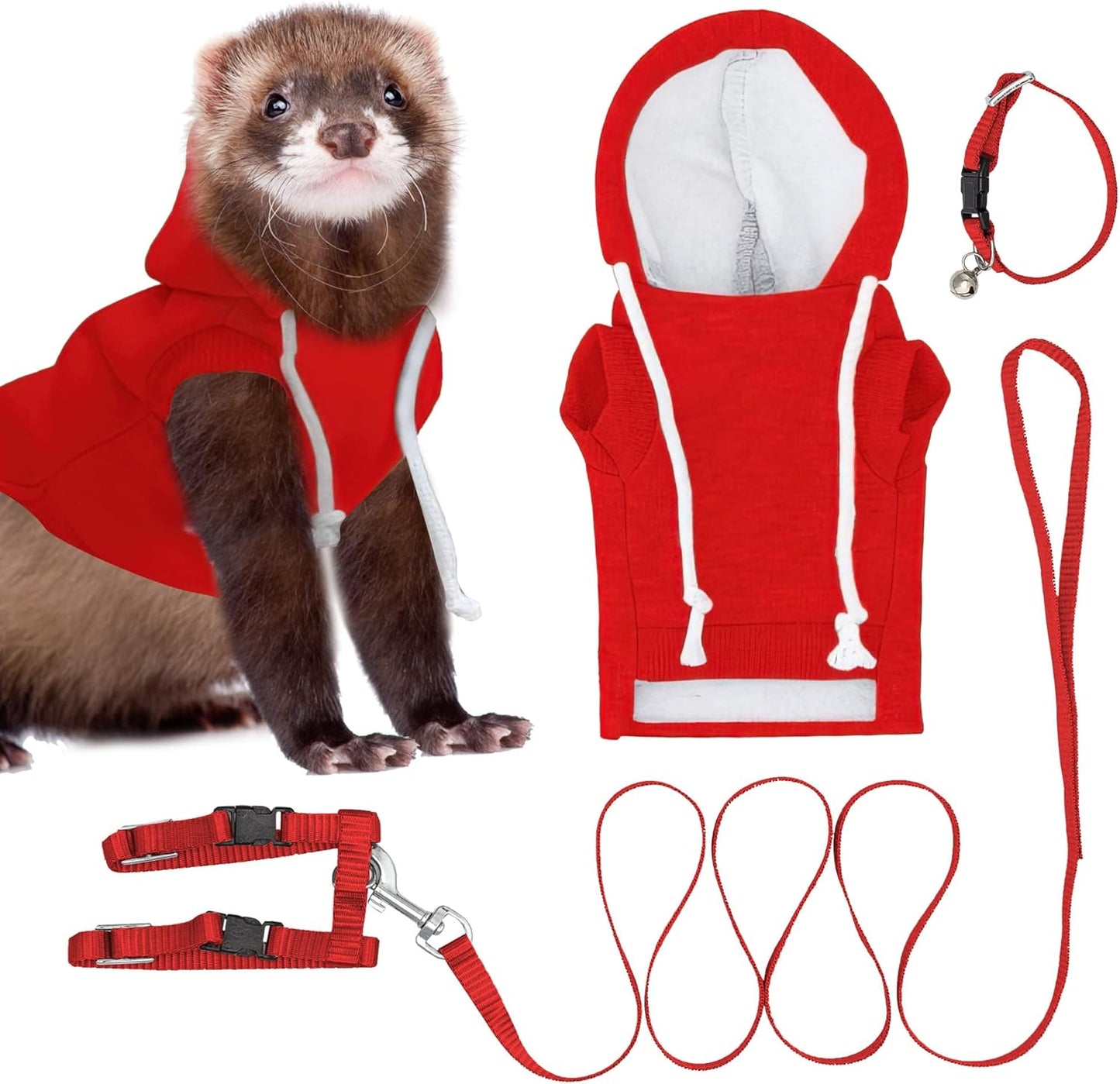 Red Ferret Sweater, Harness, and Leash Set - Ferret Clothes- Ferret Accessories - Clothes for Ferrets - Ferret Stuff - Hoodies for Ferrets - Ferret Accessories