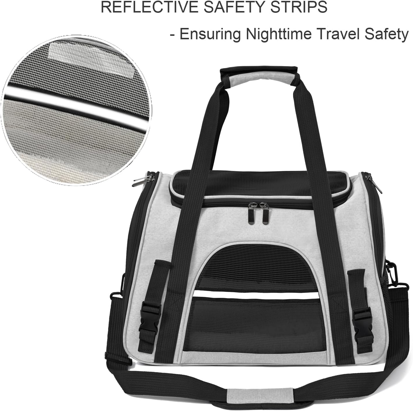 Dog Cat Carrier Soft for Small Pet Up to 16 Lbs TSA Airline Approved Travel Carrier Collapsible Puppy Car Mesh Bag 17.5 * 10.2 * 11.4 inch - Grey & Black