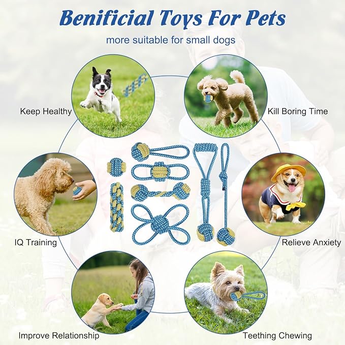 ETACCU 8 Pack Dog Rope Toys for Puppy & Small Dogs ， Puppy Rope Toy for Aggressive Chewers, Indestructible，Keeping Dogs from Being Bored- Blue