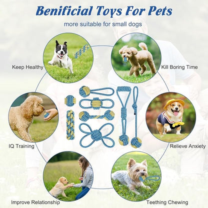 ETACCU 8 Pack Dog Rope Toys for Puppy & Small Dogs ， Puppy Rope Toy for Aggressive Chewers, Indestructible，Keeping Dogs from Being Bored- Blue