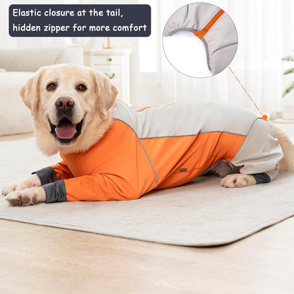 Dog Full Body Winter Coat, Waterproof Fleece Jacket for Small Medium Large Dogs Reflective Snowsuit with Zipper for Outdoor Skating (Orange, XL(Weight 13-22 lbs))