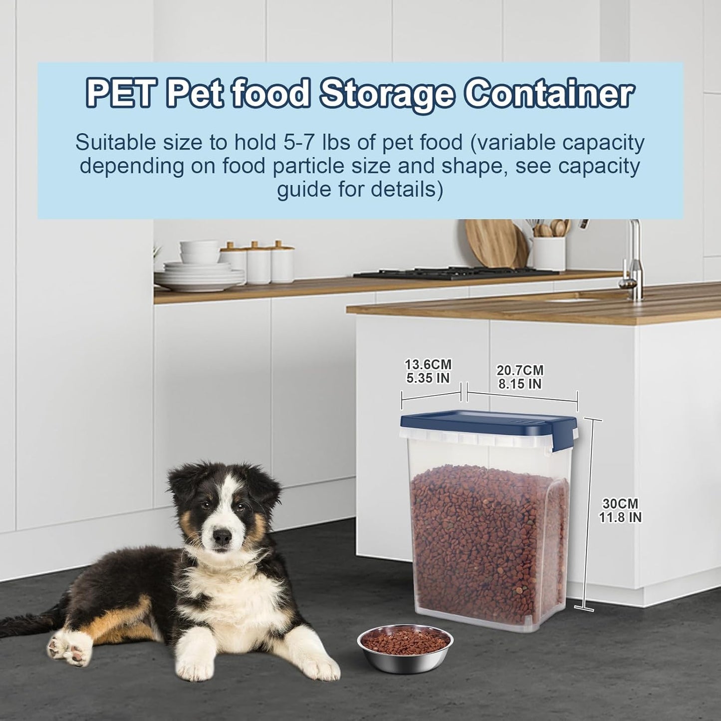 5-7Lbs Dog Cat Storage Container with Airtight Lids, With Locking Lids Plastic Bin PBA-Free for Pet food, Rice, Rice, Oatmeal, Bird Seeds, Flour, Dried Fruits, Easy to Carry and Clean-Cool Blue