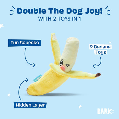 Barkbox Dog Toy 2 in 1 Interactive, Plush Exterior with Squeaker & Crinkle Material, Tearable Dog Toy with Squeaky Spikey Ball Inside, Ideal for Toy Destroyers - Go Bananas, Small